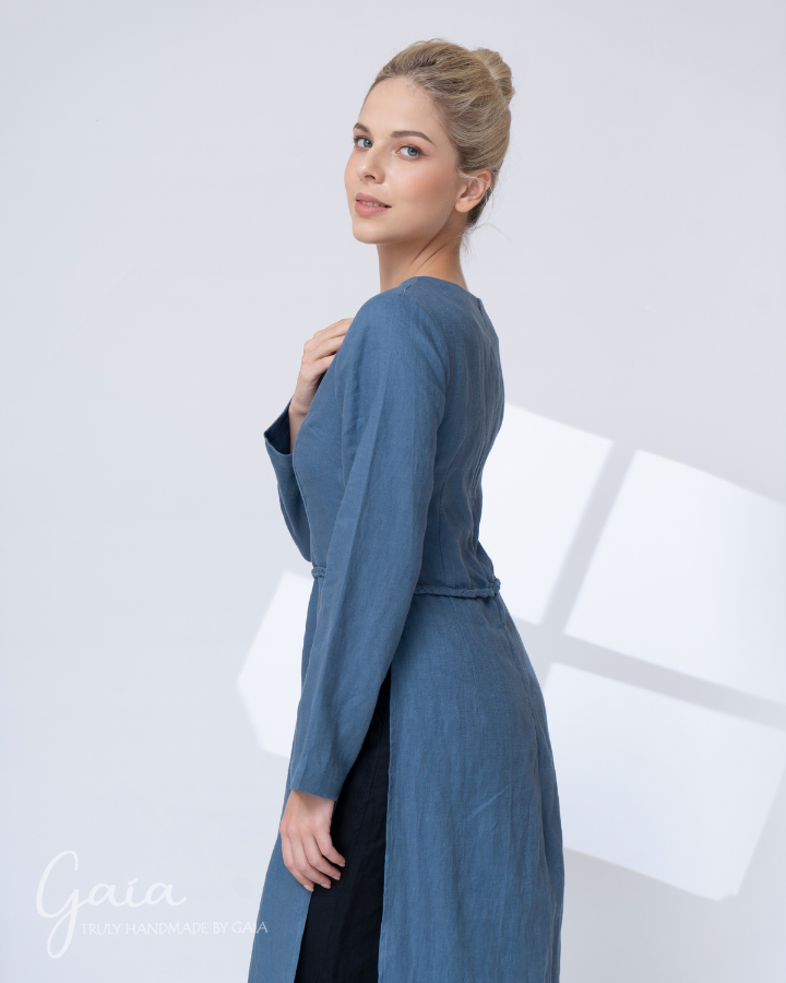 Oversized linen tunic set with long sleeves