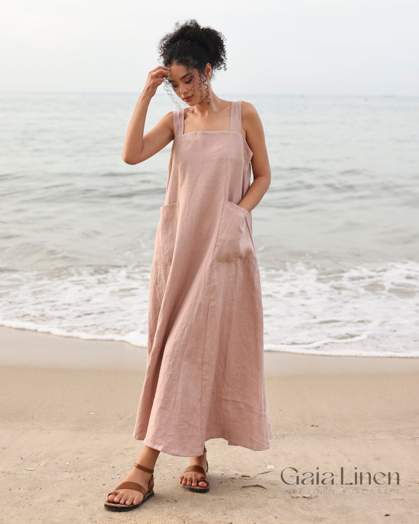 Patch pockets linen dress