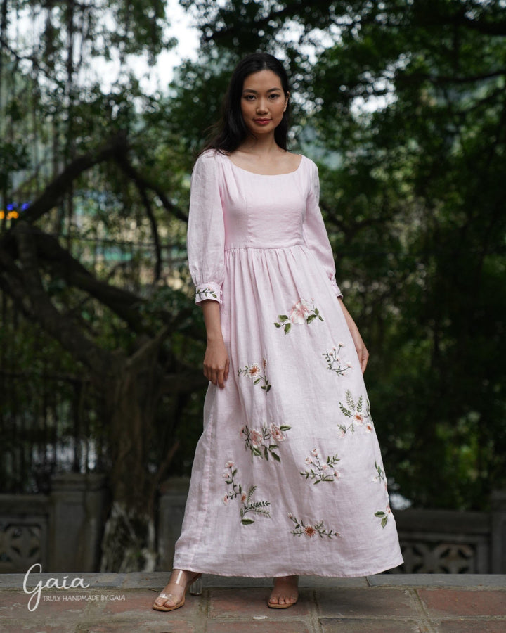 Pink casual linen wedding dress