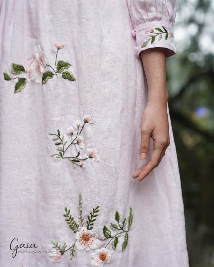 Pink casual linen wedding dress