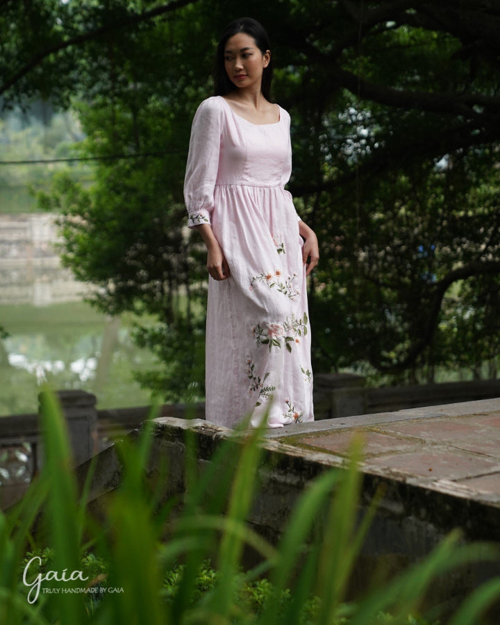 Pink casual linen wedding dress