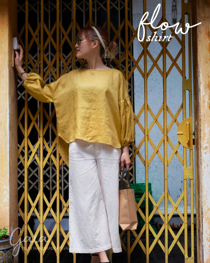 Puff sleeve linen blouse long sleeve 