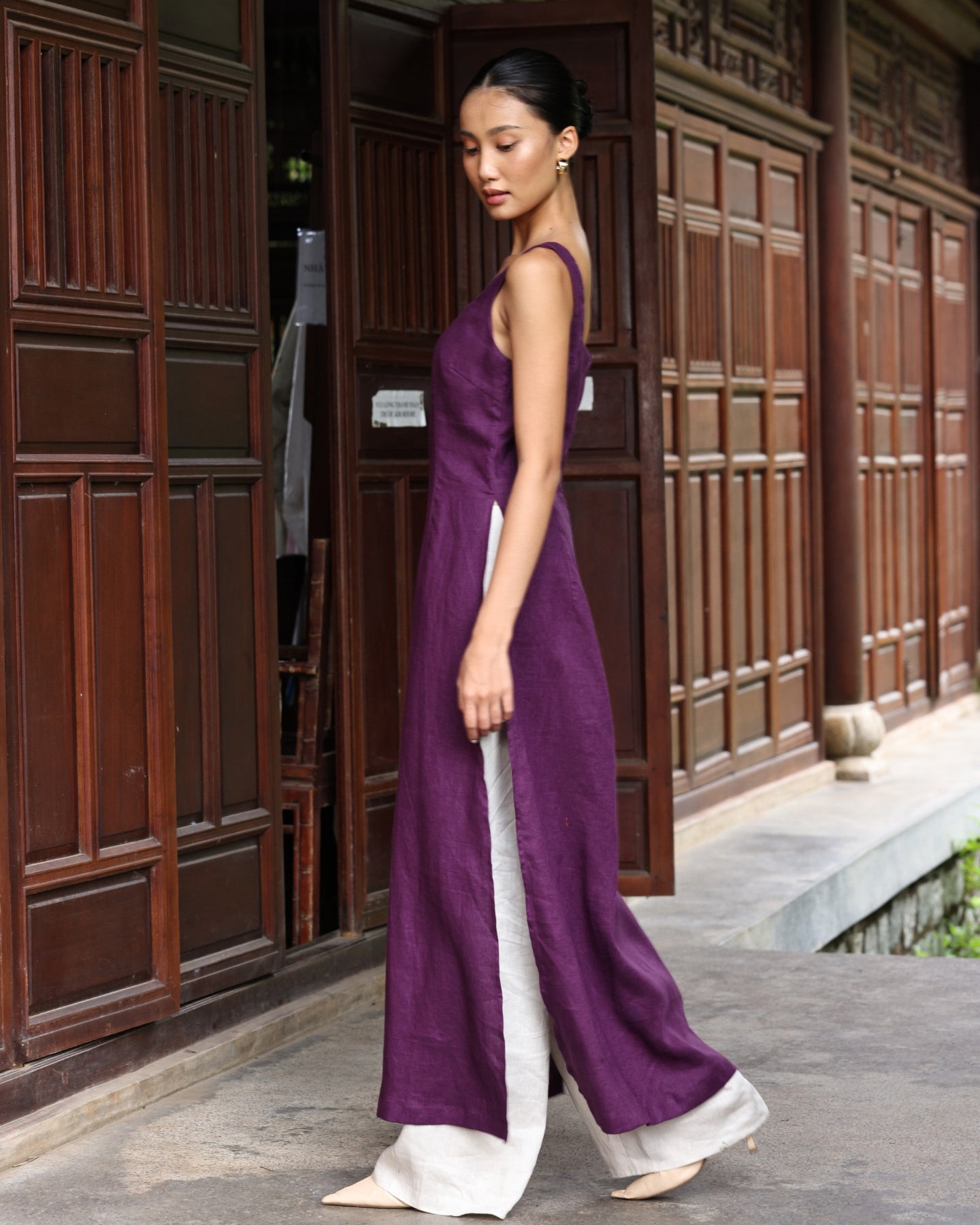 Purple ao dai linen dress
