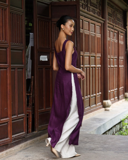 Purple ao dai linen dress