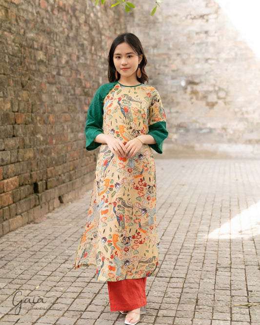 Ramie peacock Vietnamese Ao Dai