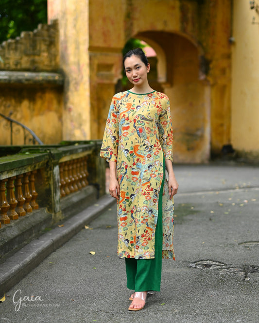 Ramie peacock Vietnamese formal dress