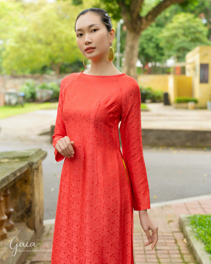 Red Vietnam mulberry silk dress