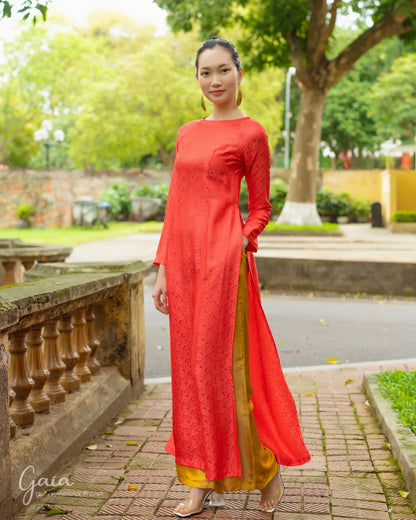 Red Vietnam mulberry silk dress