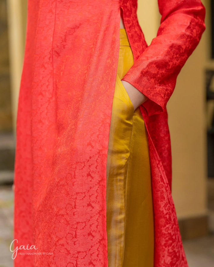 Red Vietnam mulberry silk dress