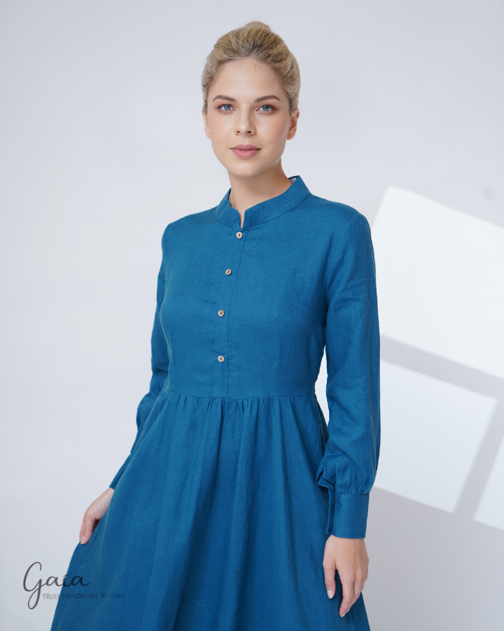 Royal blue linen dress SASHA