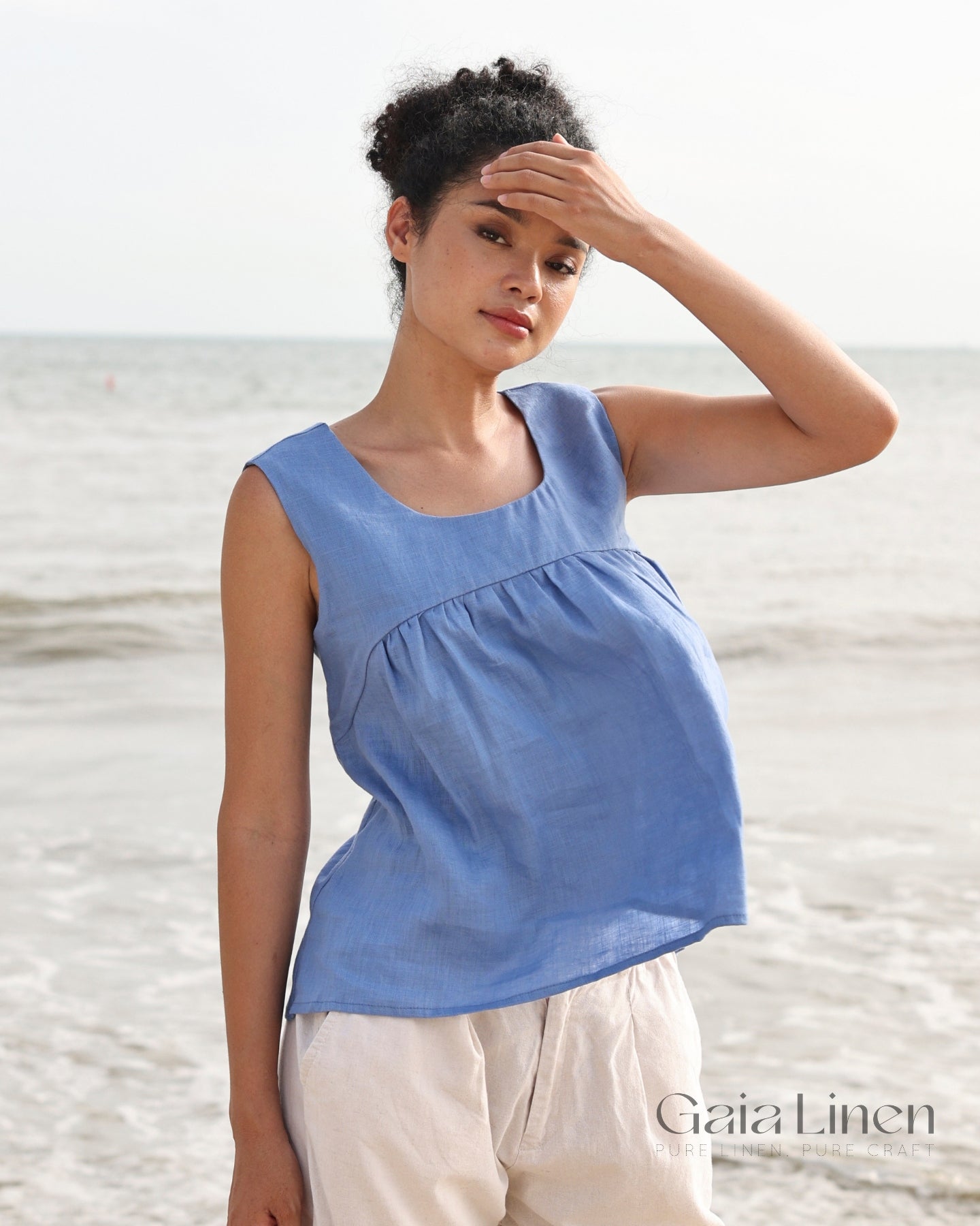 Scoop neck linen top