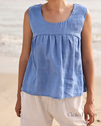 Scoop neck linen top