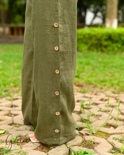 Side button linen loose pants