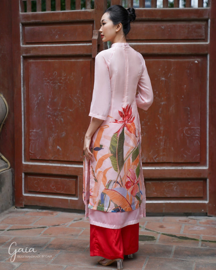 Silk pink Vietnamese dress Ao Dai