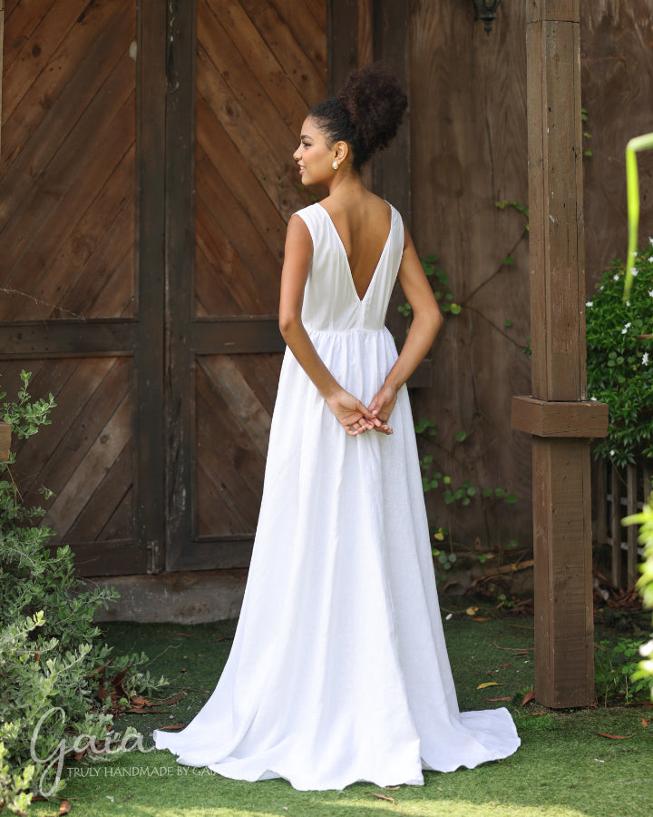 Simple White Beach linen wedding dress BIEL