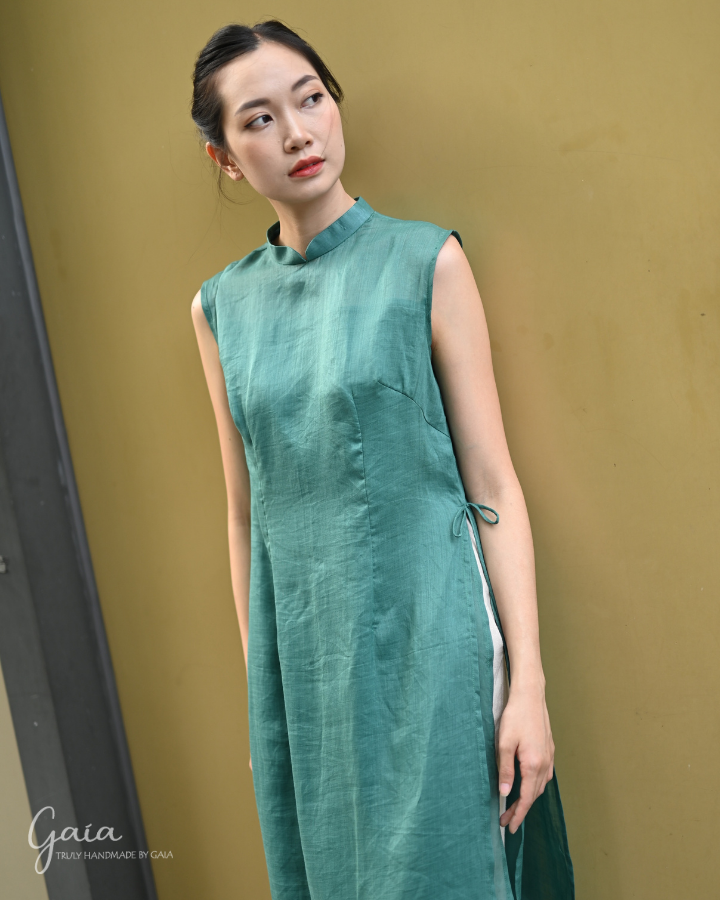 Sleeveless 2-layer linen Vietnamese modern Ao Dai