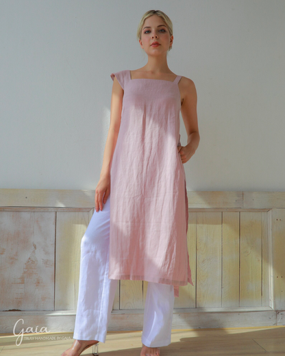 Sleeveless linen Vietnamese Ao Dai dress