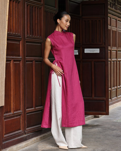 Sleeveless linen Vietnamese tunic