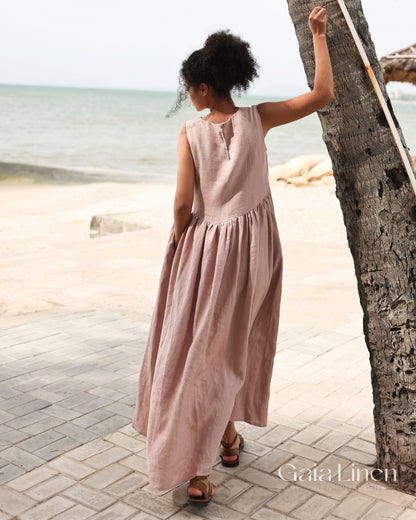 Sleeveless V-neck linen dress