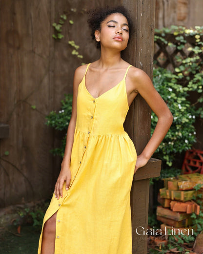 Sleeveless strappy linen dress