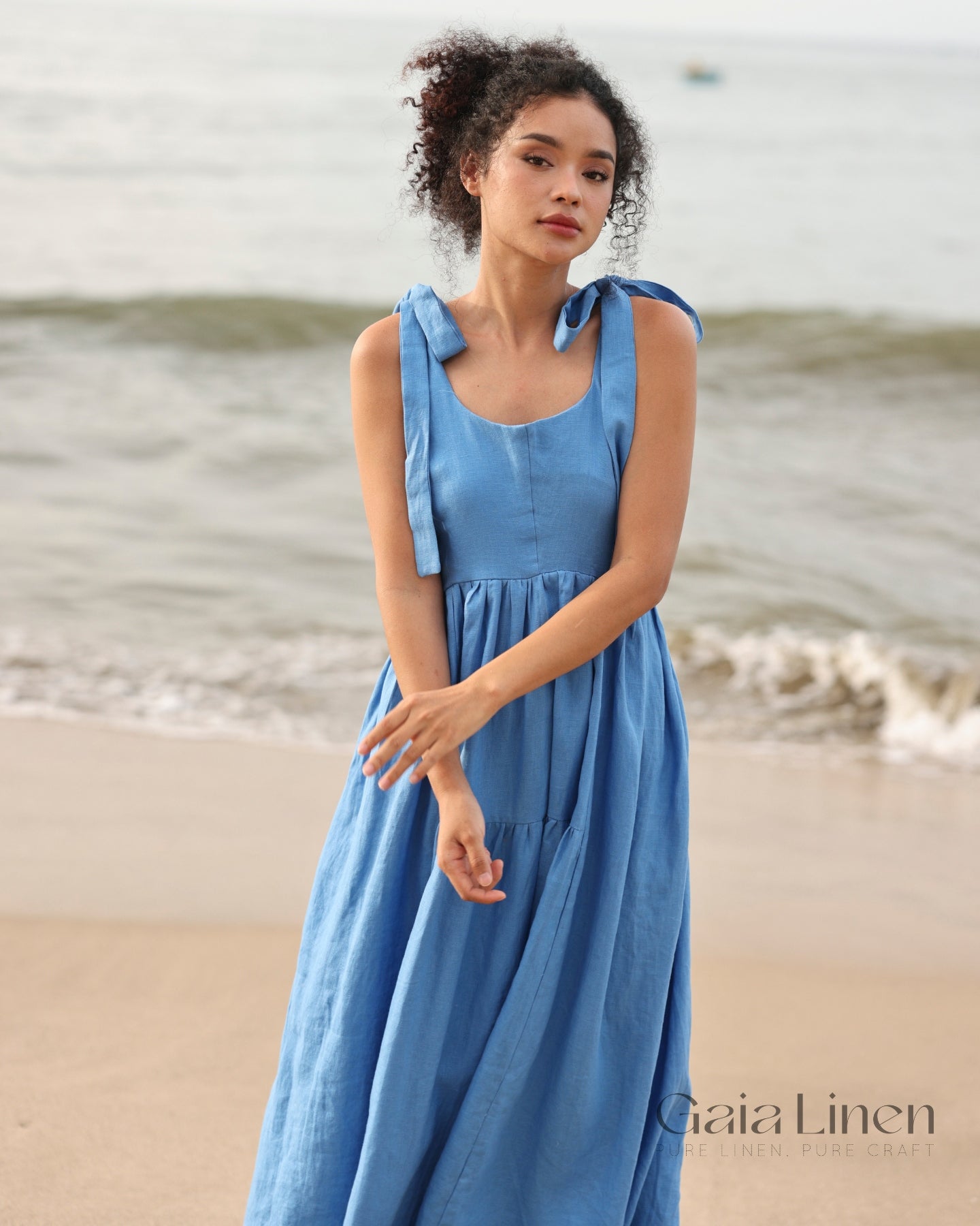 Tie strap linen dress