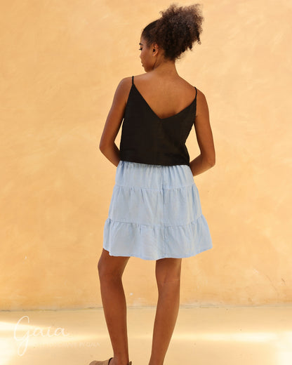 Tiered pocket linen mini skirt 