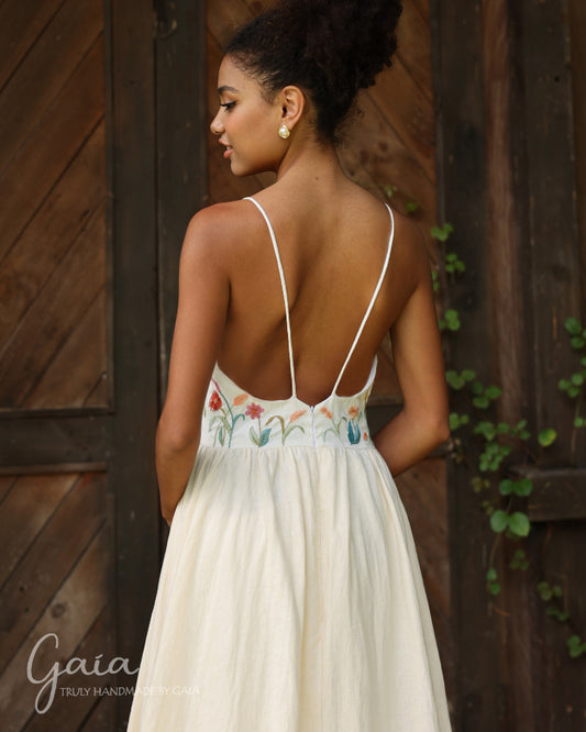 Hand-embroidered unique beach wedding dress