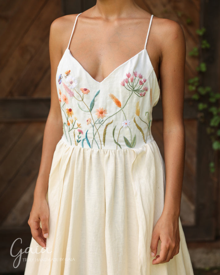 Hand-embroidered unique beach wedding dress