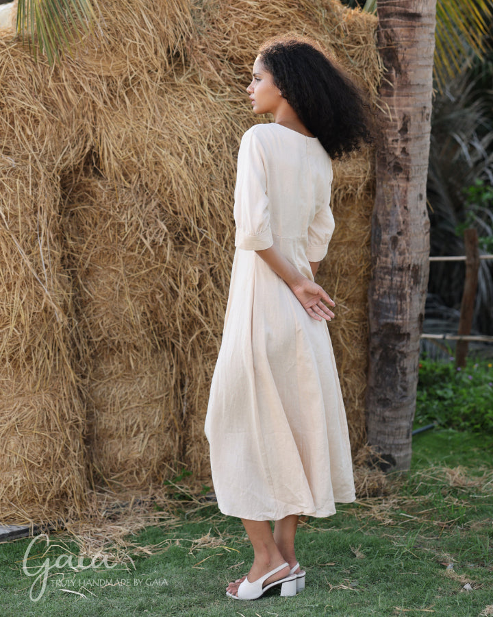 V-neck boho linen dress