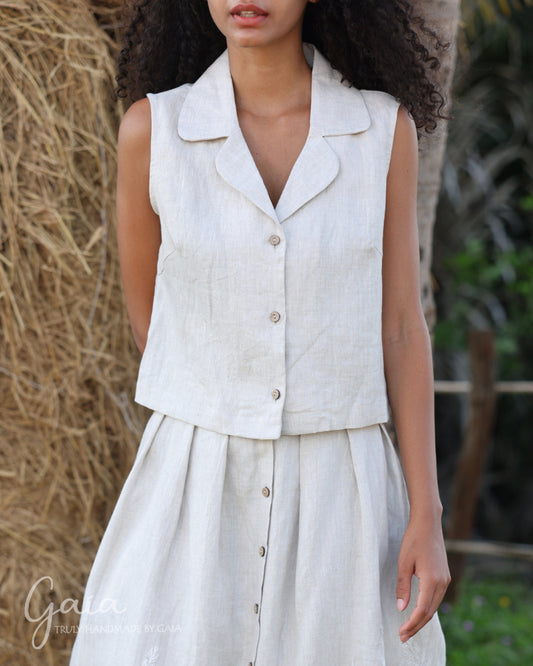 V-neck cropped linen vest BEAU