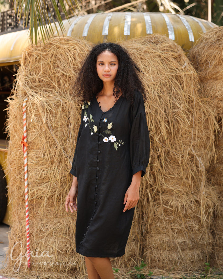 V-neck floral linen dress