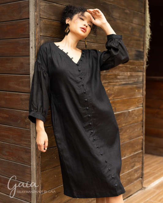 V-neck linen dress