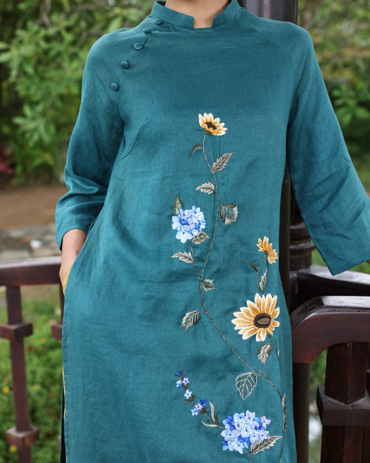 Vietnamese ao dai with embroidery
