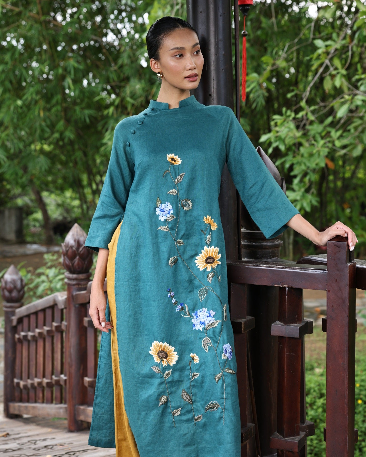 Vietnamese ao dai with embroidery