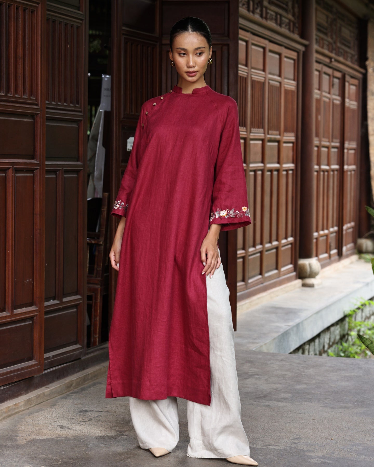 Vietnamese embroidered tunic dress