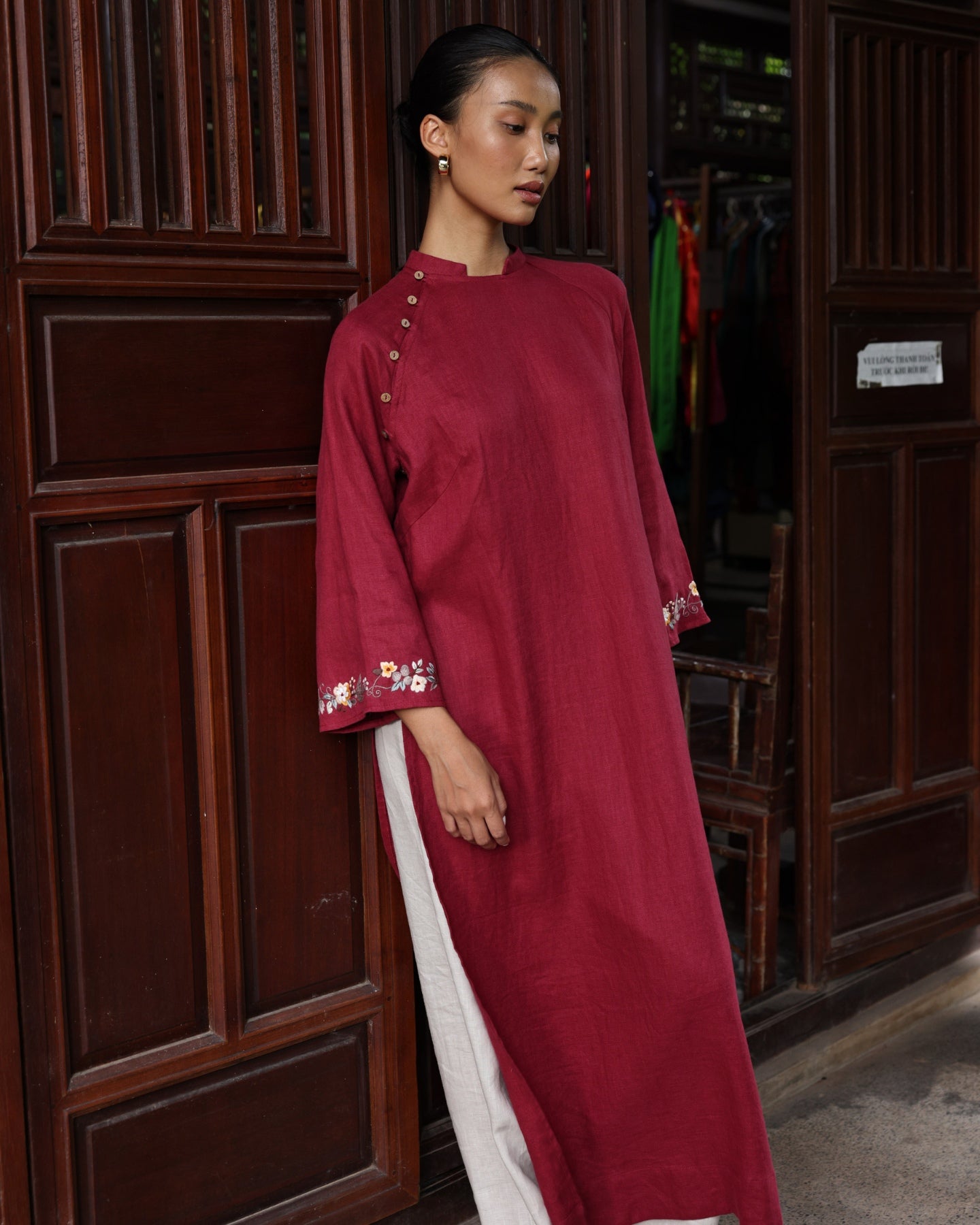 Vietnamese embroidered tunic dress