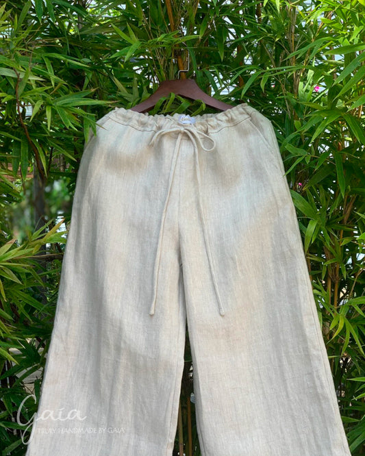 Wide-leg casual linen pants