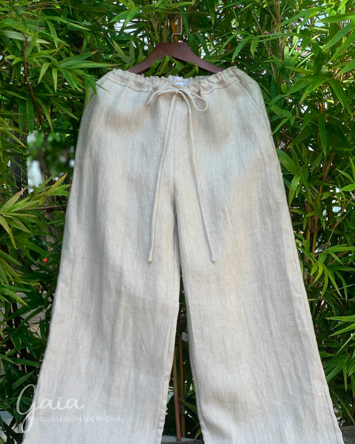 Wide-leg casual linen pants