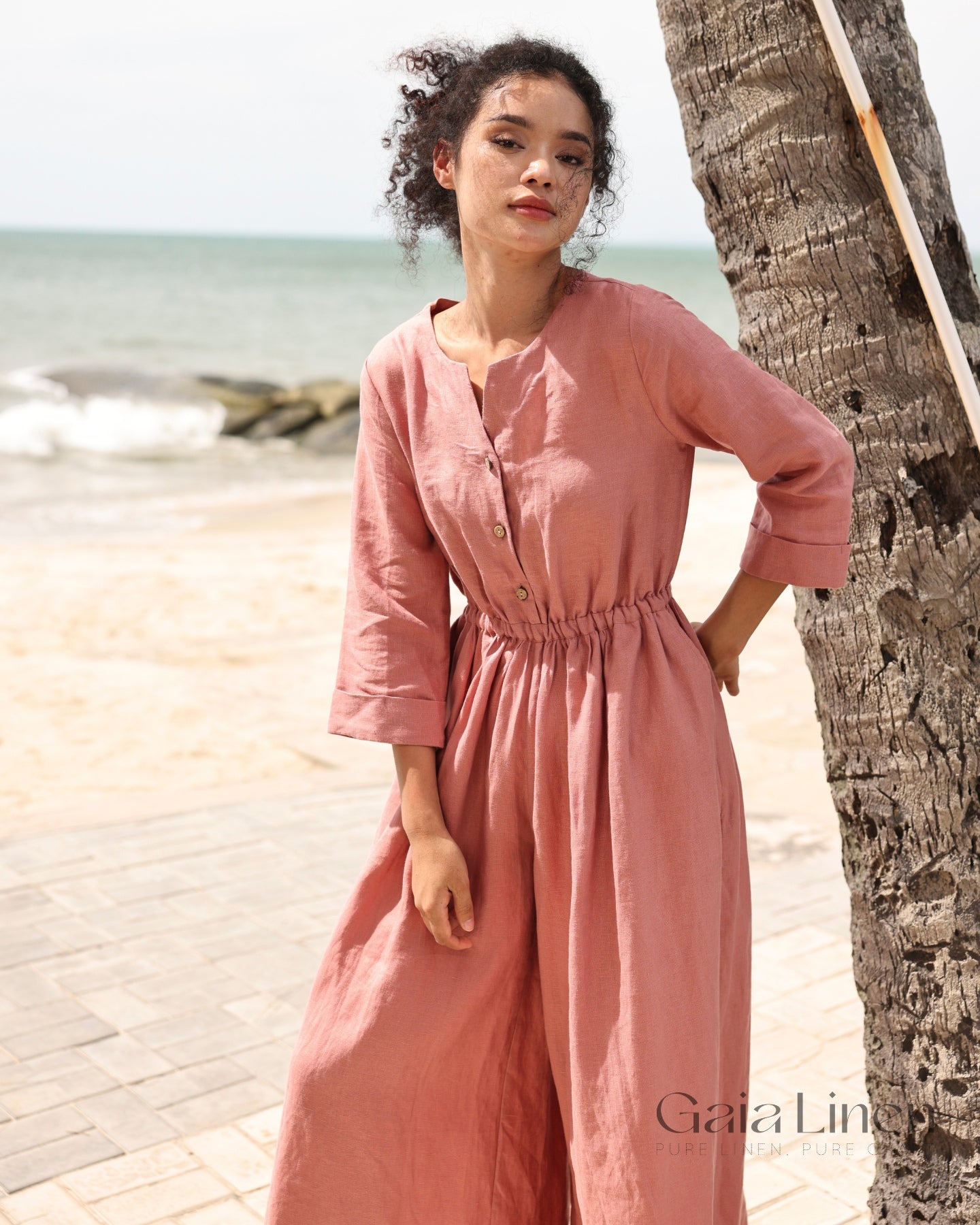 Wide leg linen jumpsuit