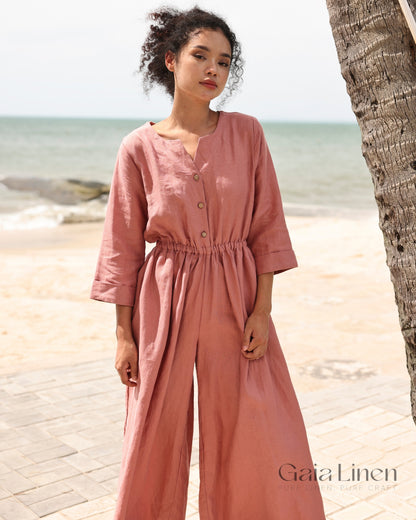 Wide leg linen jumpsuit