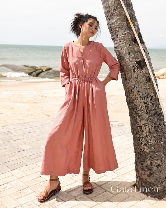 Wide leg linen jumpsuit