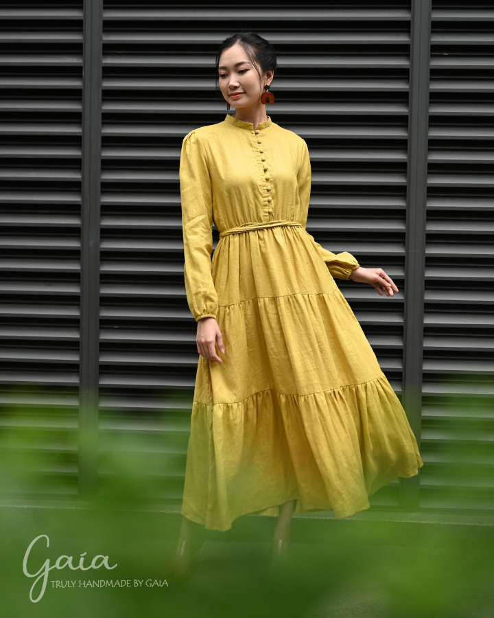 Yelow maxi linen dress