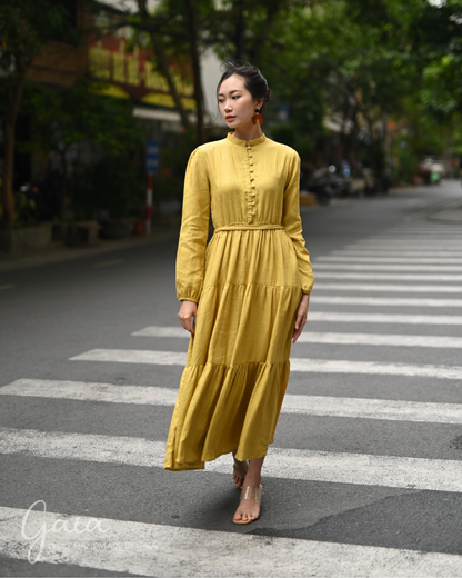 Yelow maxi linen dress