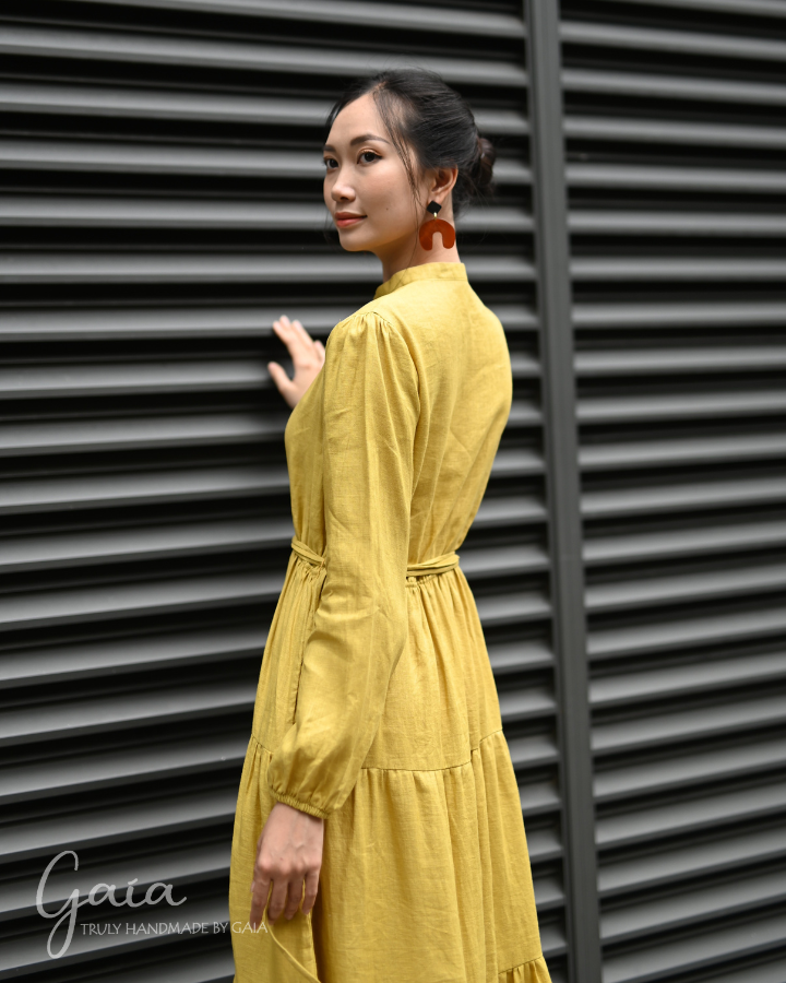 Yelow maxi linen dress