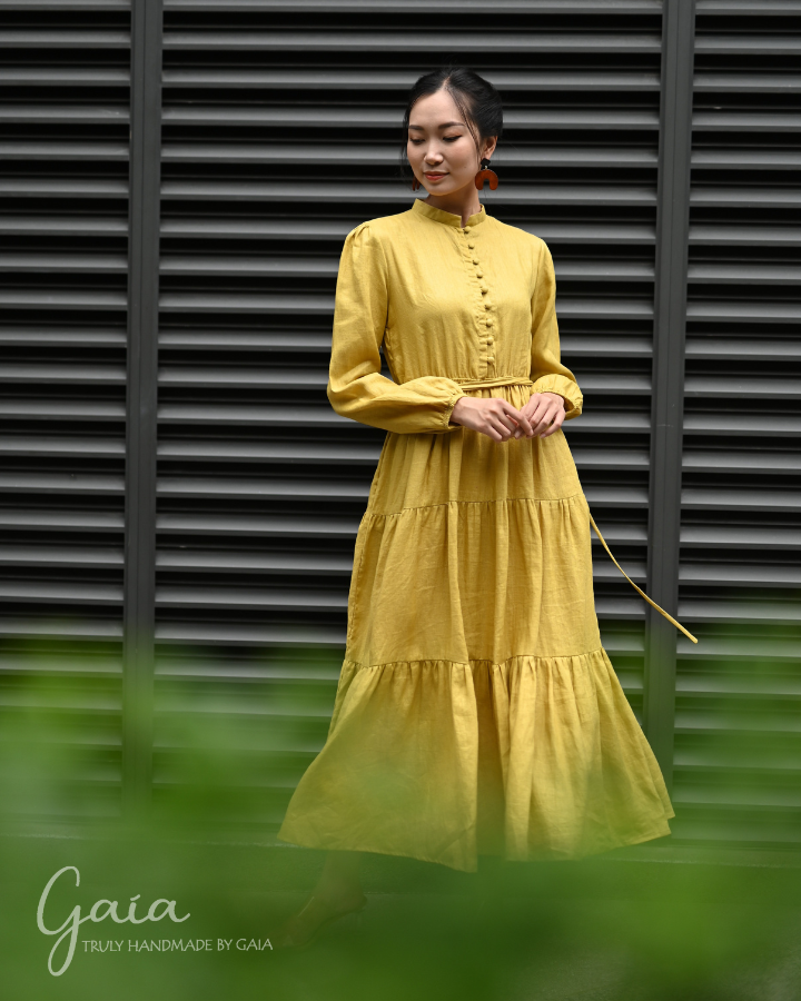 Yelow maxi linen dress